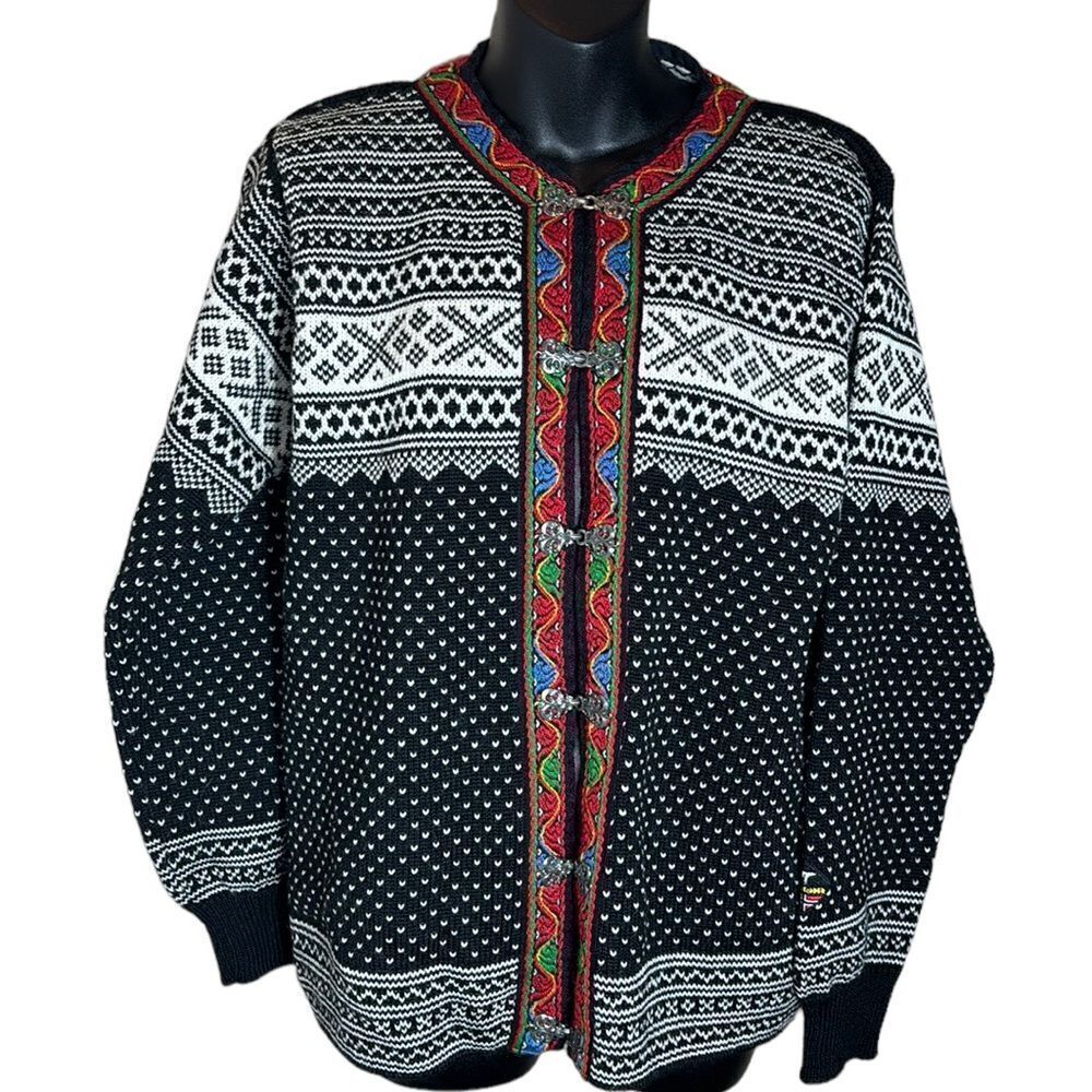 Norlender Norwegian knitwear sweater fair isle clasp front medium grandpa Nordic